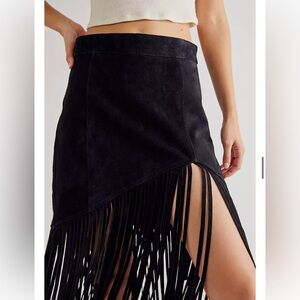 Free People Understated Western Leather Fringe Skirt